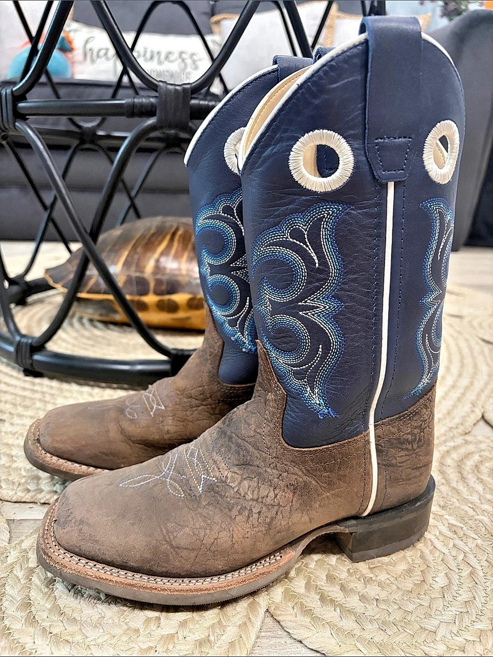 Kids Old West Cowboy Boots Brown Blue